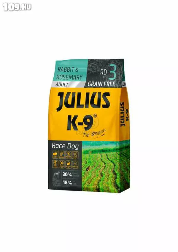 Kutyaeledel Julius K-9 Grain Free Adult Race Dog - Rabbit & Rosemary
