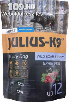 Kutyaeledel Julius K-9 Grain Free Adult Utility Dog - Wild Boar & Berry